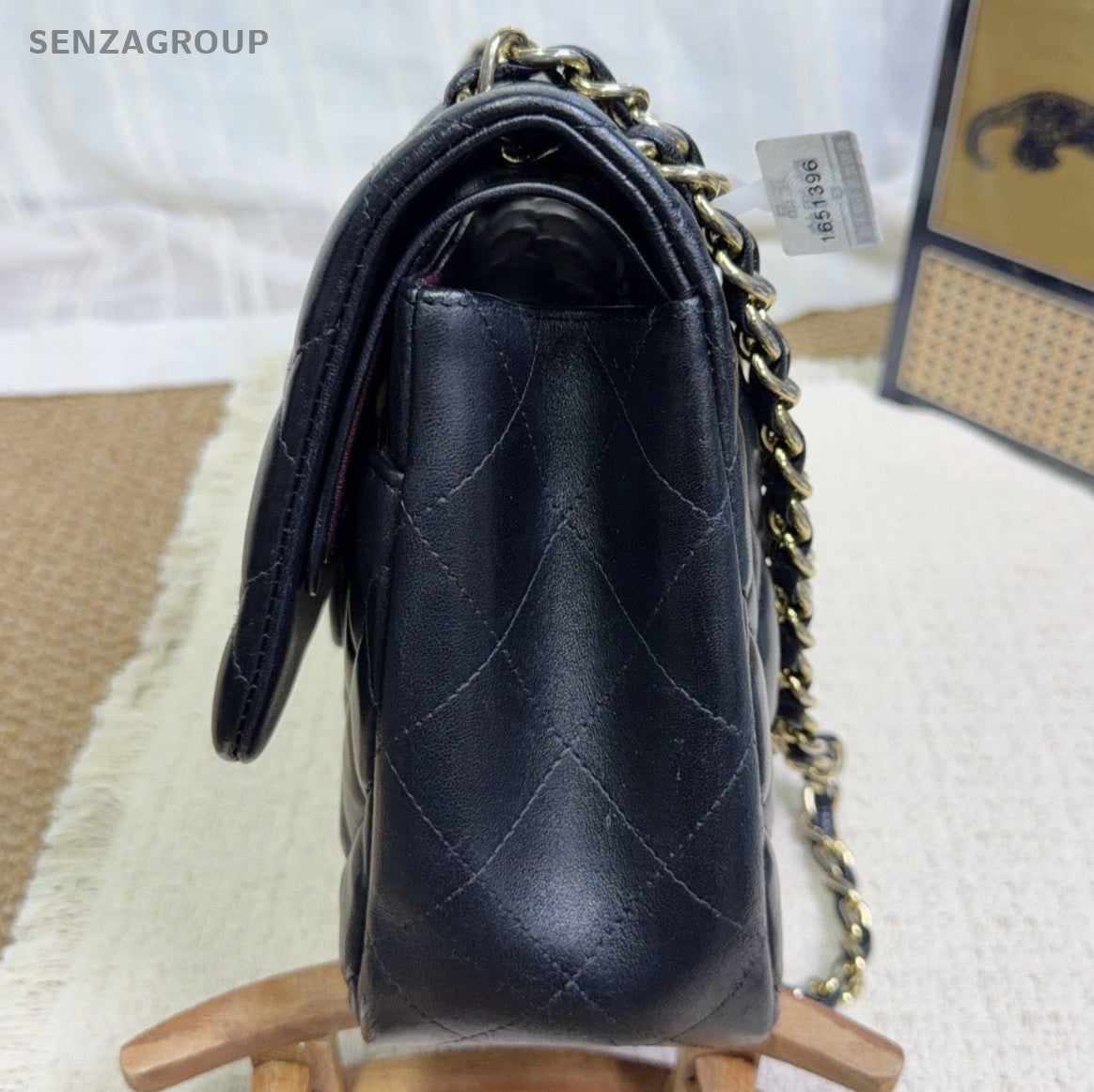 Chanel Classic Flap GM Lambskin Chain Shoulder Bag Black Gold Women Diamond