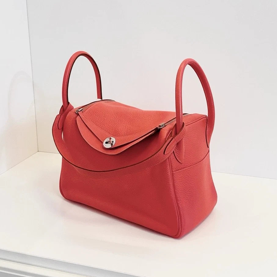 Hermes Lindy30 Top Handle Shoulder Bag Pink Silver Used Women Fashion Classic