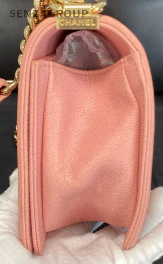 Chanel Leboy MM Calfskin Chain Shoulder Bag Pink Gold Used Women Classic