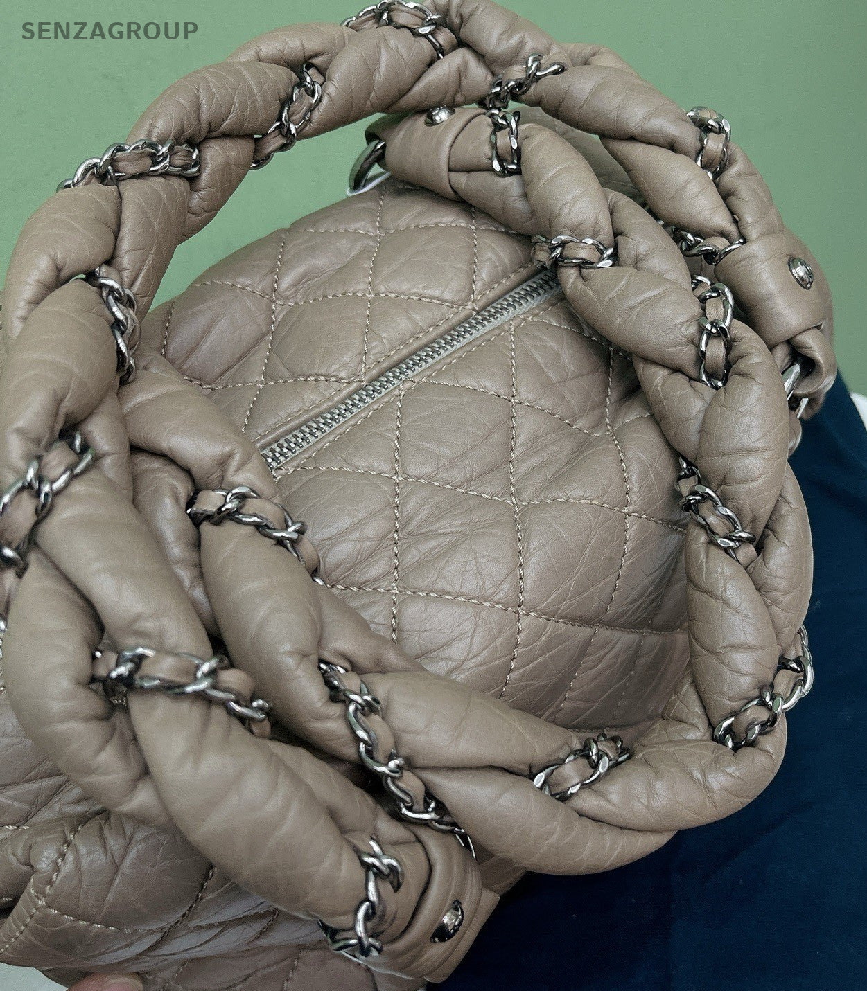 Chanel Bowling Diamond Shoulder Bag Gray Silver Used Women Classic