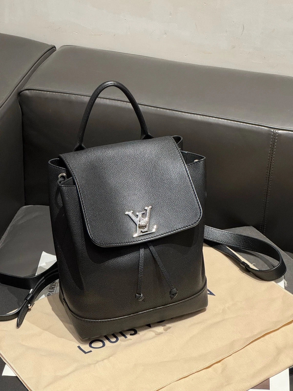 Louis Vuitton Lock Me Backpack Black Silver Unisex Adults Classic