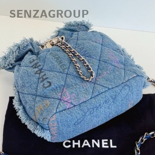 Chanel 22Bag Bucket Chain Shoulder Bag Crossbody Blue Silver Women Classic