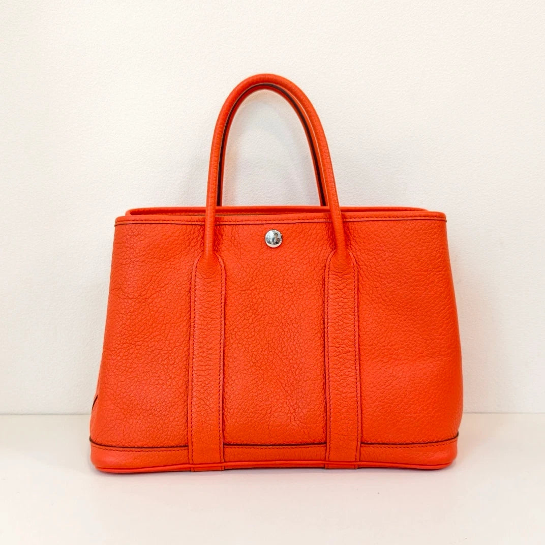 Hermes Garden Party30 Top Handle Bag Orange Silver Used Women Classic