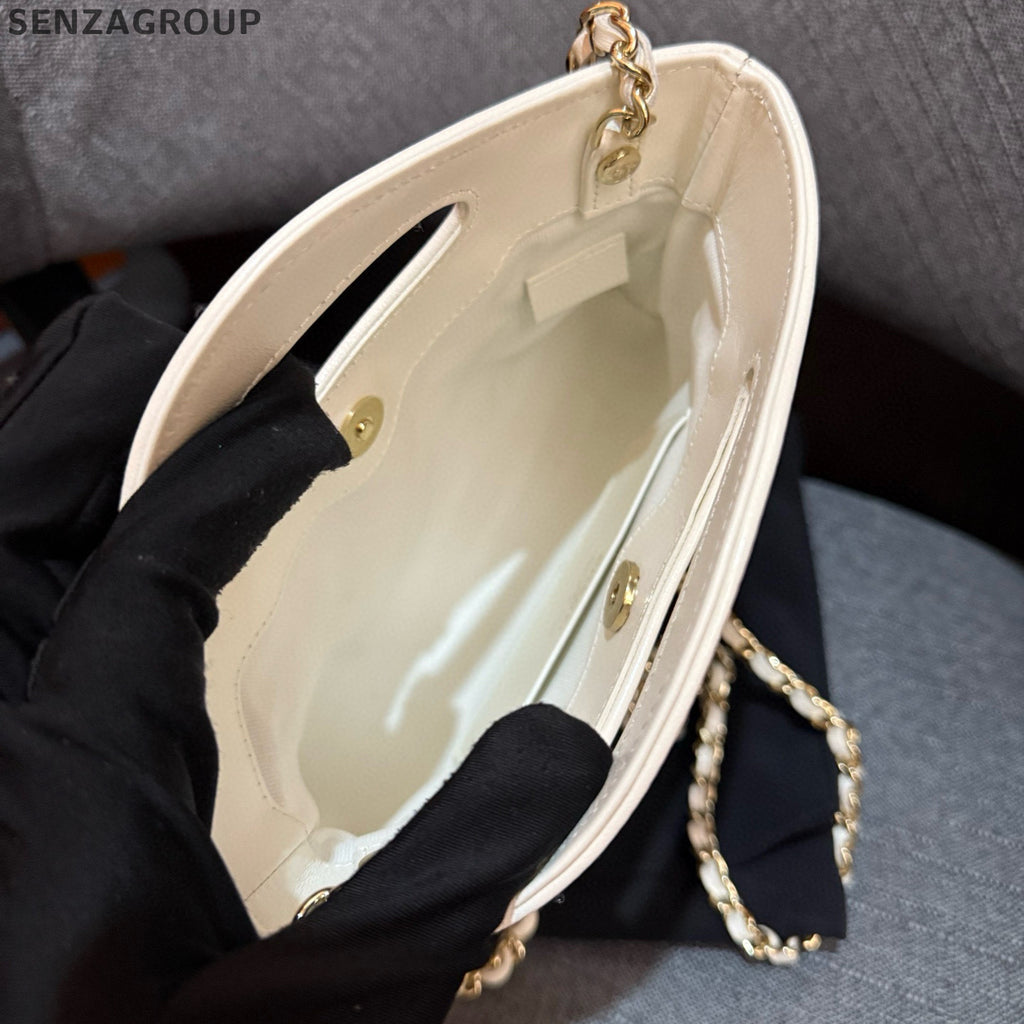 Chanel 31 Bag Nano White Gold Chain Shoulder Handbag Classic Women