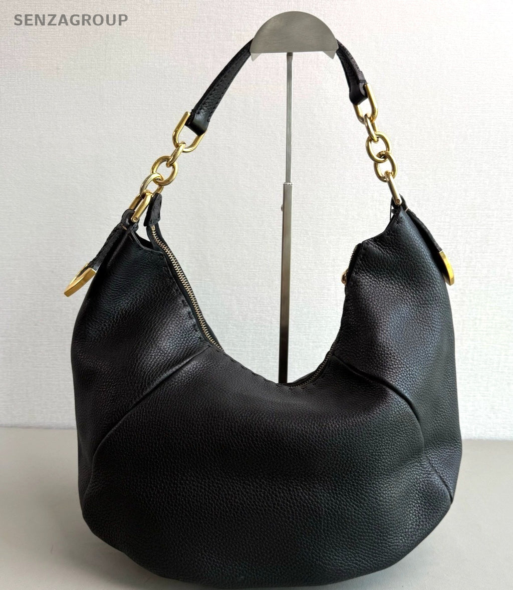 Fendi All-Leather Hobo Shoulder Bag Women Black