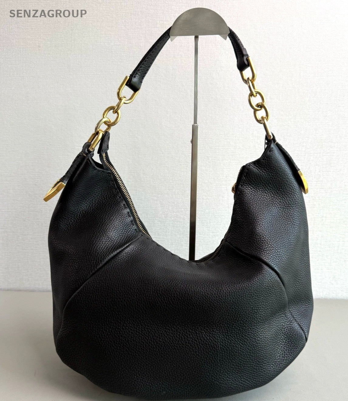 Fendi All-Leather Hobo Shoulder Bag Women Black