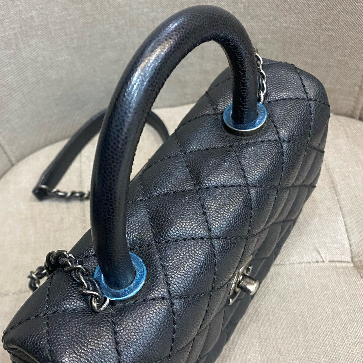 Chanel Coco Handle Small Black Silver Chain Shoulder Bag Classic Women