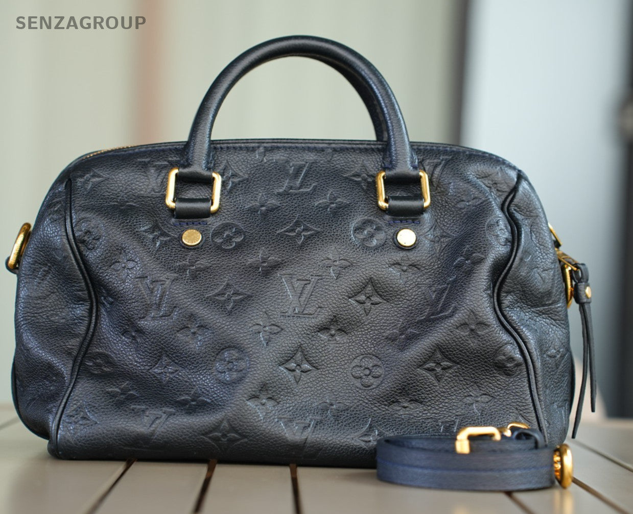 Louis Vuitton Speedy25 Monogram Empreinte 2way Shoulder Handbag Navy
