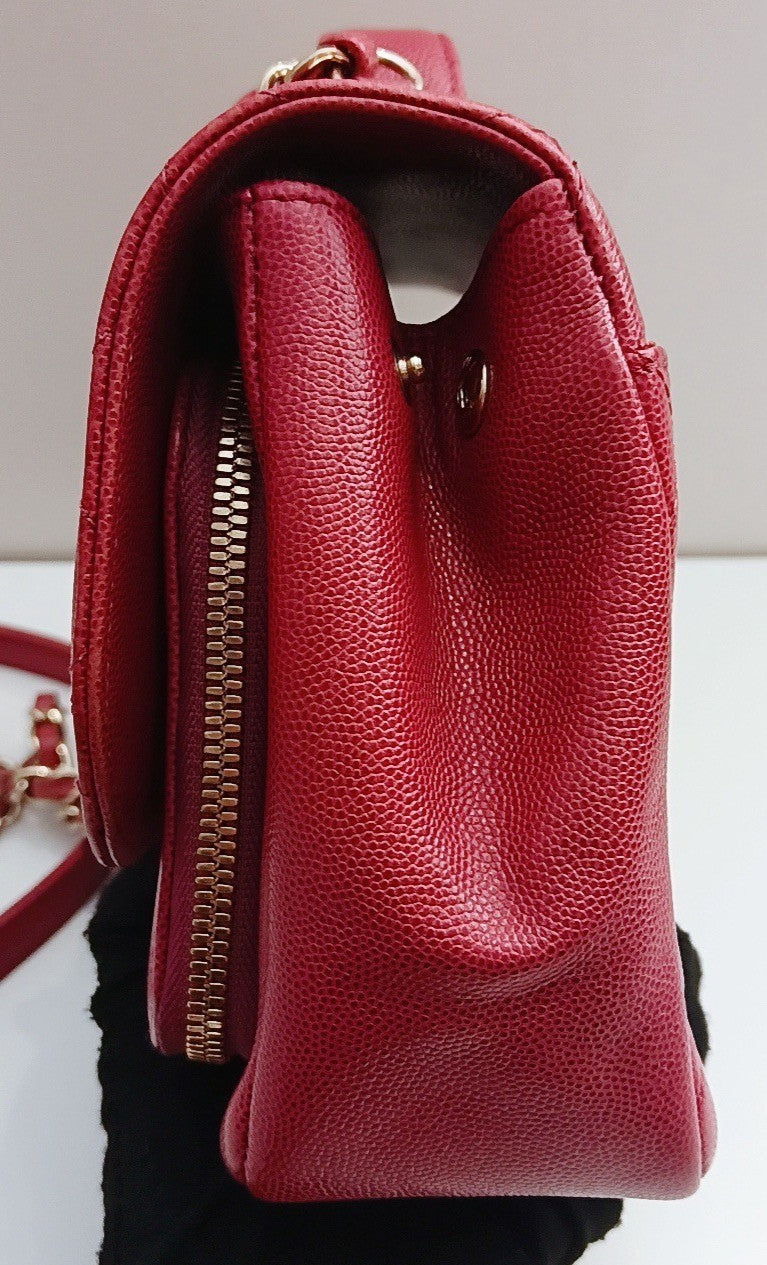 Chanel Diamond MM Chain Shoulder Bag Red Gold Used Women Classic Designer