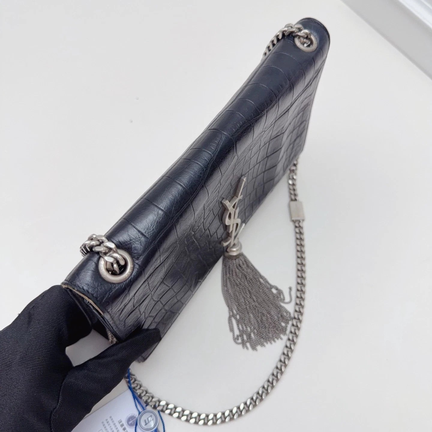 Saint Laurent Kate MM Tassel Calfskin Chain Shoulder Bag Black Women