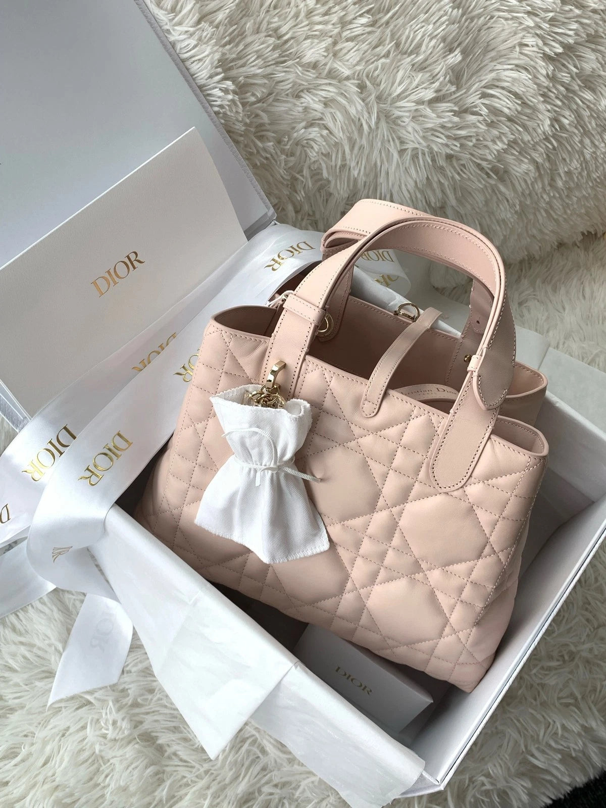 Dior New Medium Pink Leather Tote Bag For Women