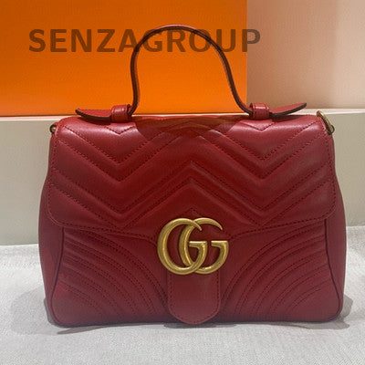 Gucci Marmont 26 Medium Red Gold Chain Shoulder Bag - Classic Fashion Women