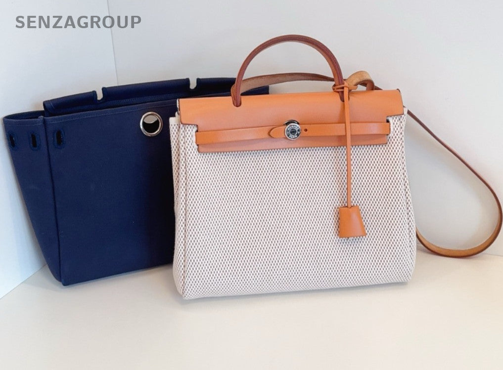 Hermes Vintage herbag31 Top Handle Canvas Shoulder Handbag Beige Women Orange