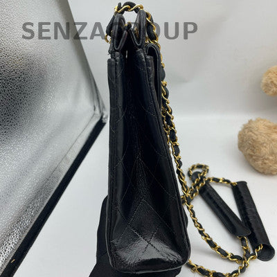 Chanel Quilted Chain Shoulder Bag Black Gold Vintage Classic Women