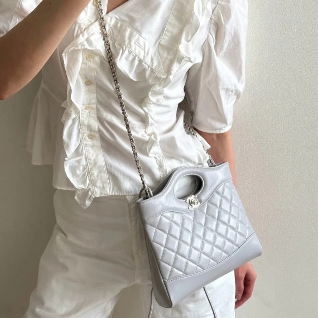 Excellent Chanel 31Bag Mini Lambskin Gray Diamond Handbag Gold Chain Crossbody