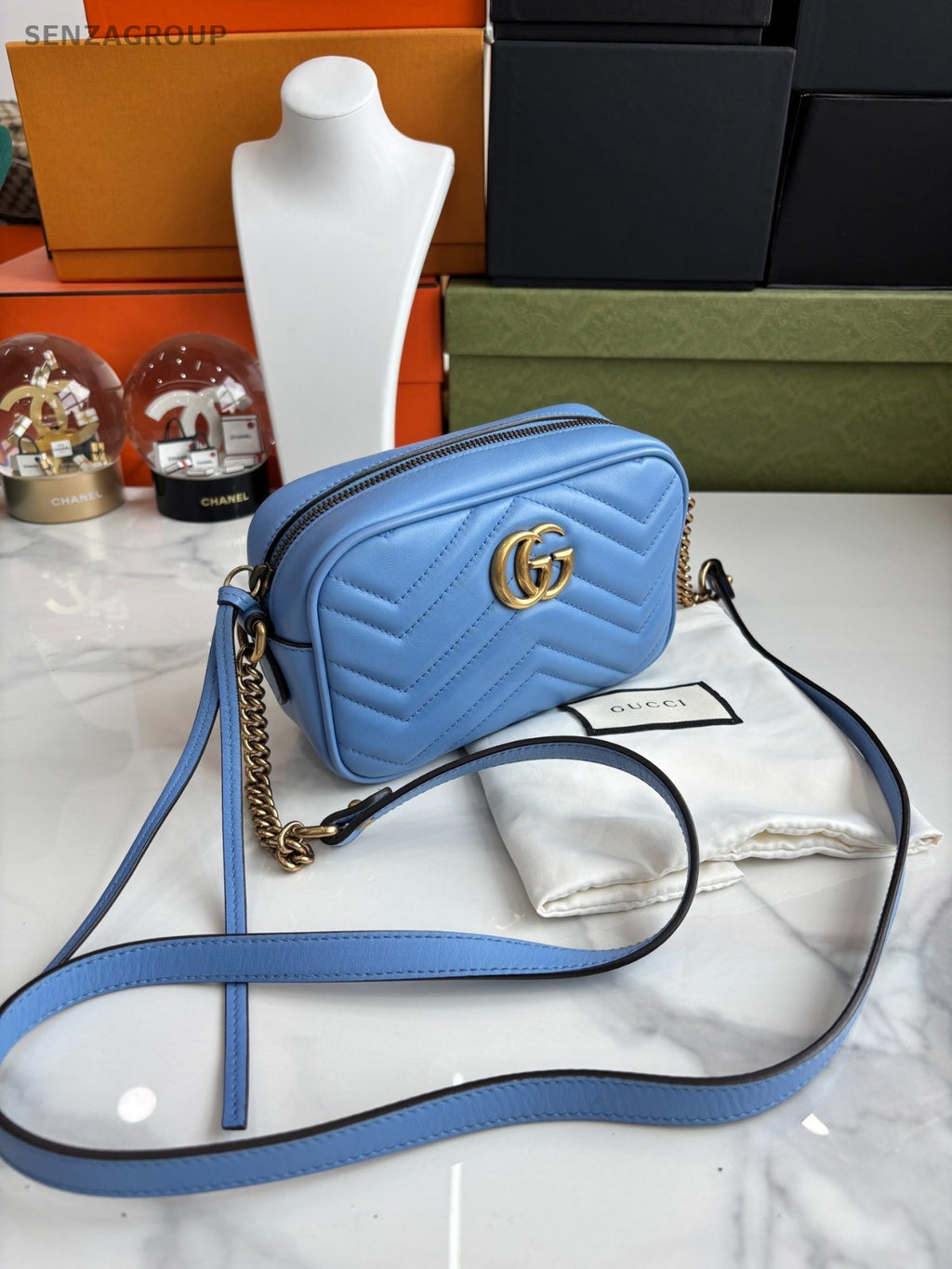 GUCCI Marmont GG Light Blue Camera bag Shoulder Crossbody