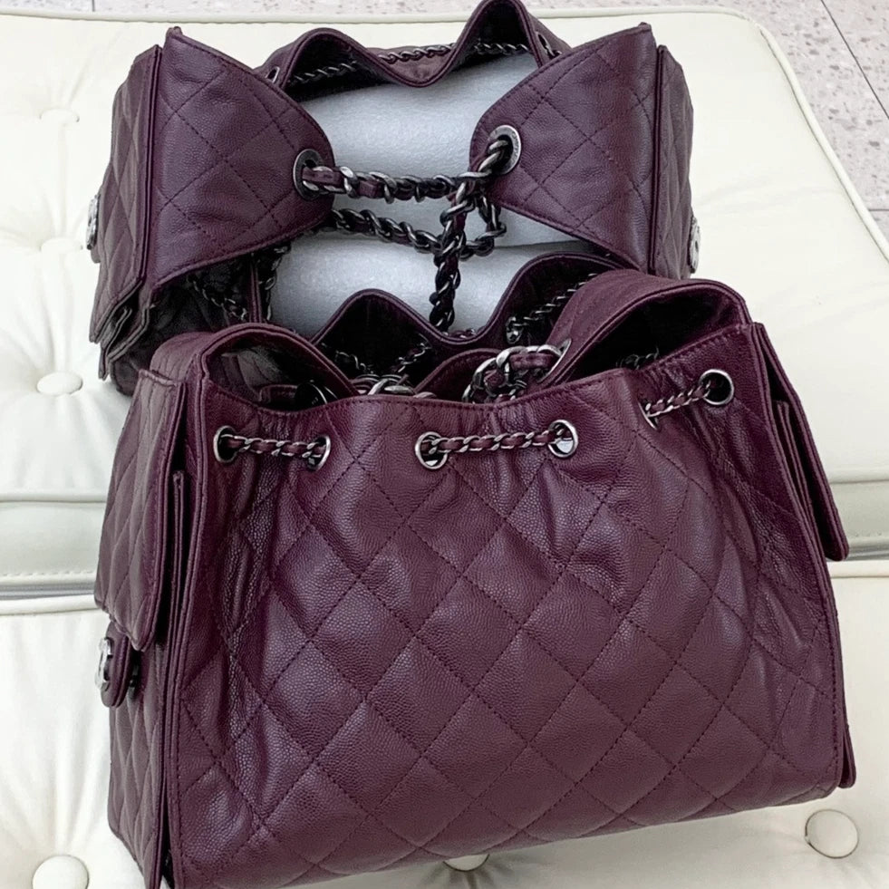 Chanel 25Bag PM Calfskin Shoulder Crossbody Bag Red Silver Women Classic S