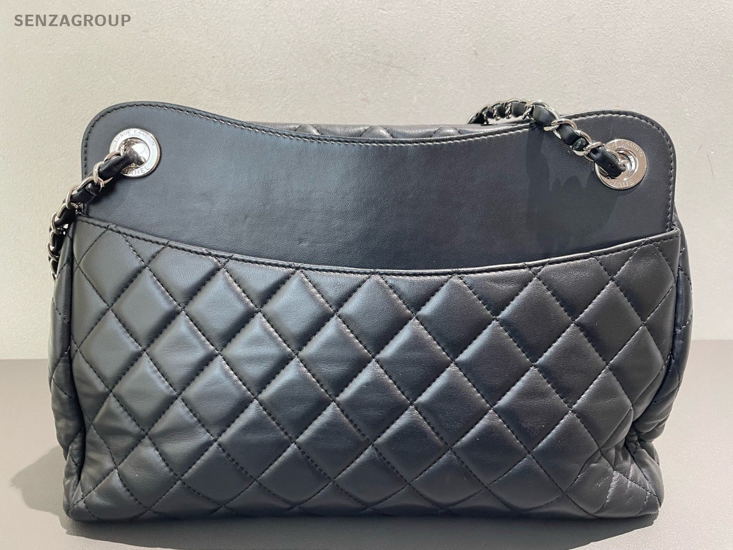 Chanel Large shopping Tote Chain Black Silver Shoulder Bag Diamond Women Classic