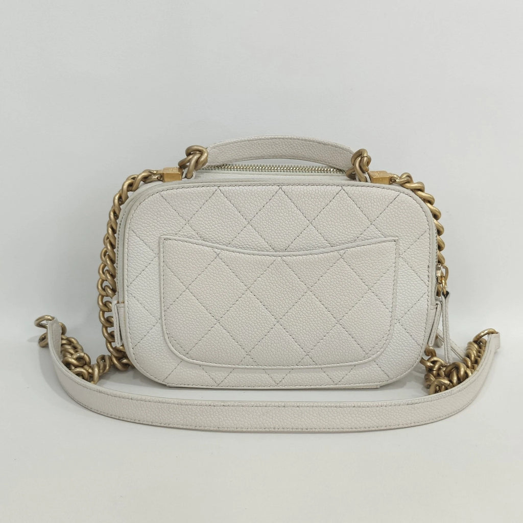 CHANEL Leather White Gold Camera Box Bag For Women