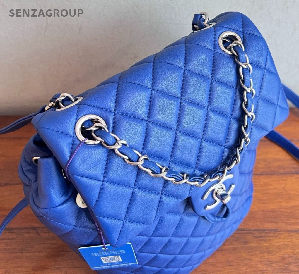 Chanel Salzburg MM Lambskin Backpack Shoulder Unique Bag Sapphire Blue Women