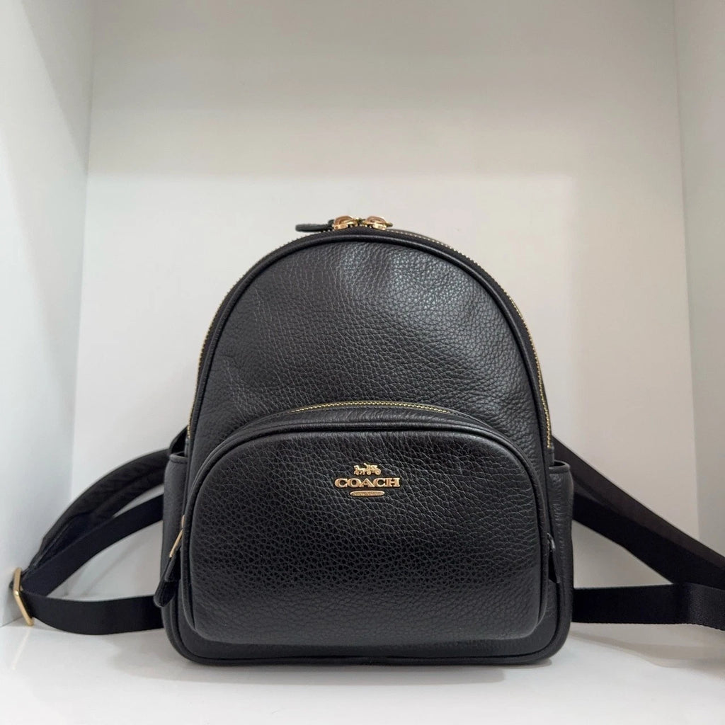 Coach Court 20 Logo Leather Backpack for Women Black