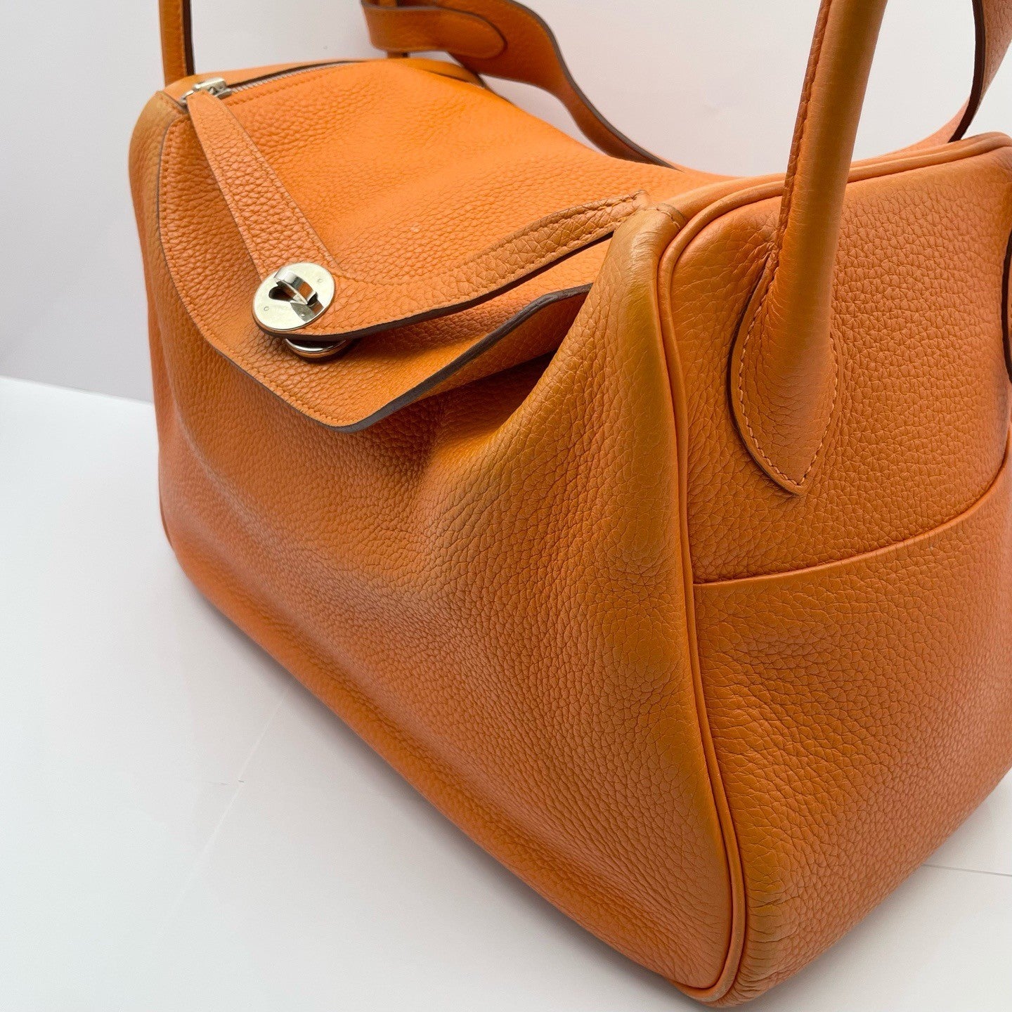 Hermes Lindy34 Top Handle bag Shoulder Bag Orange Silver Women Classic Fashion