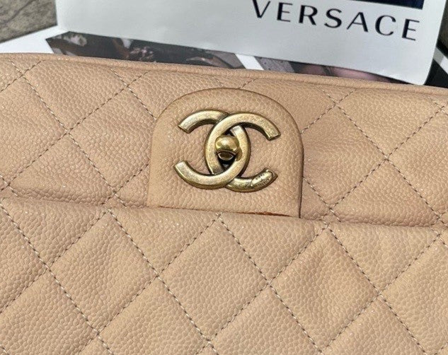 Chanel Classic Flap Diamond Chain Shoulder Bag Crossbody Brown Gold Women