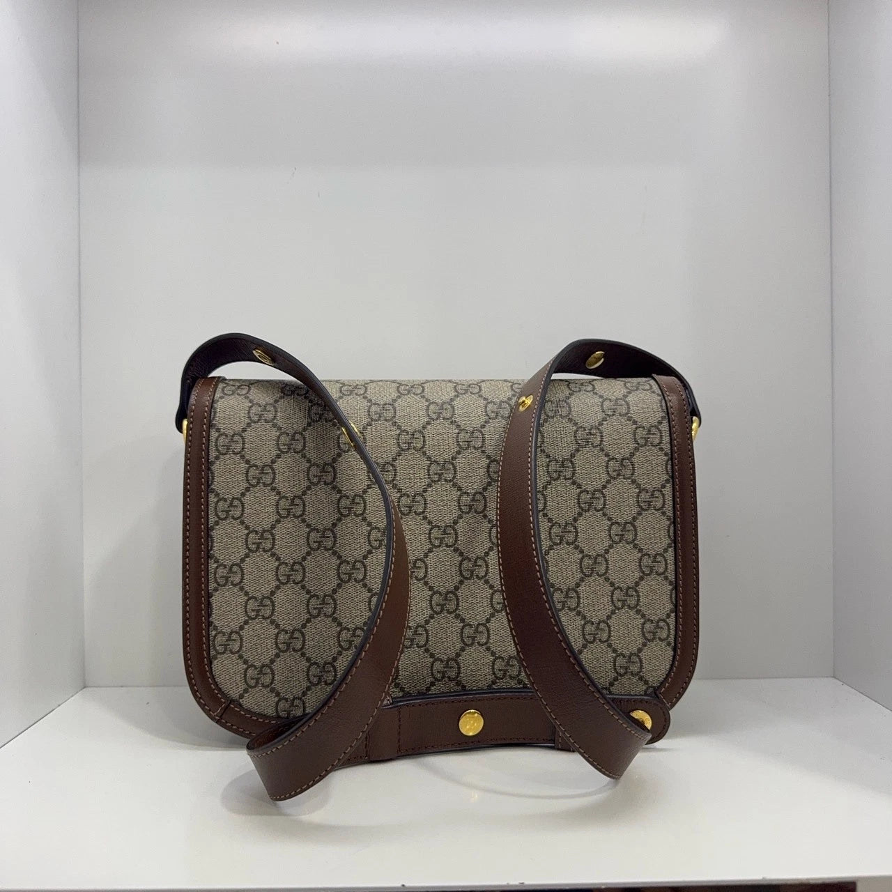 Gucci Saddle Canvas Leather Shoulder Bag Crossbody Excellent