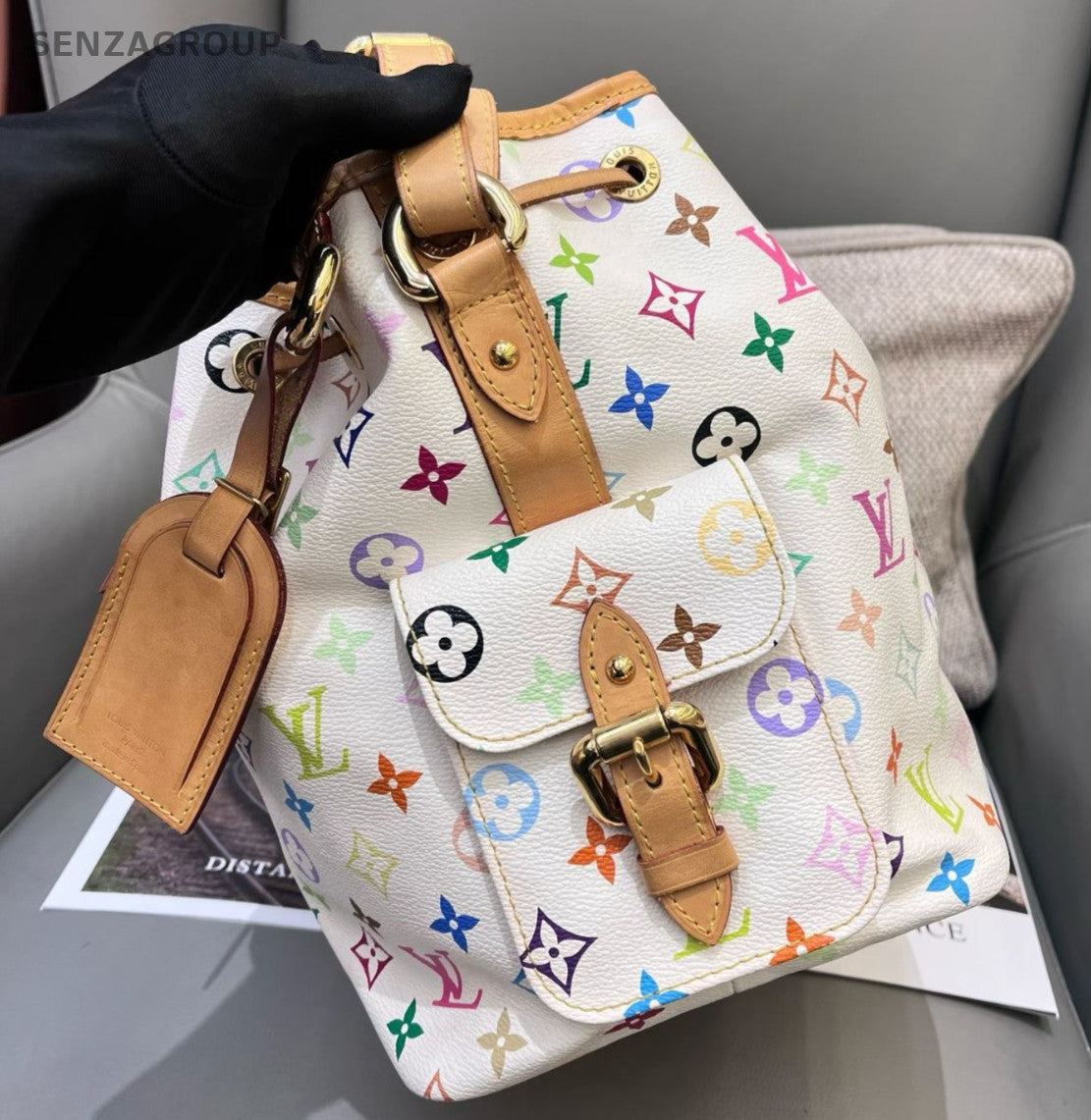 Louis Vuitton Monogram Bucket White Multicolor Gold Shoulder Bag Women Classic