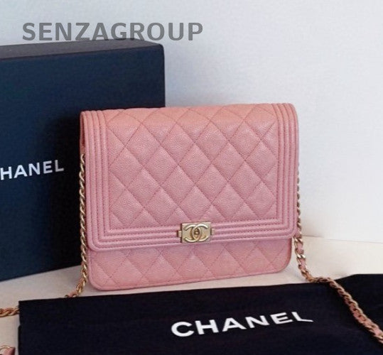 Chanel Leboy WOC Calfskin Chain Shoulder Bag Pink Gold Women Designer