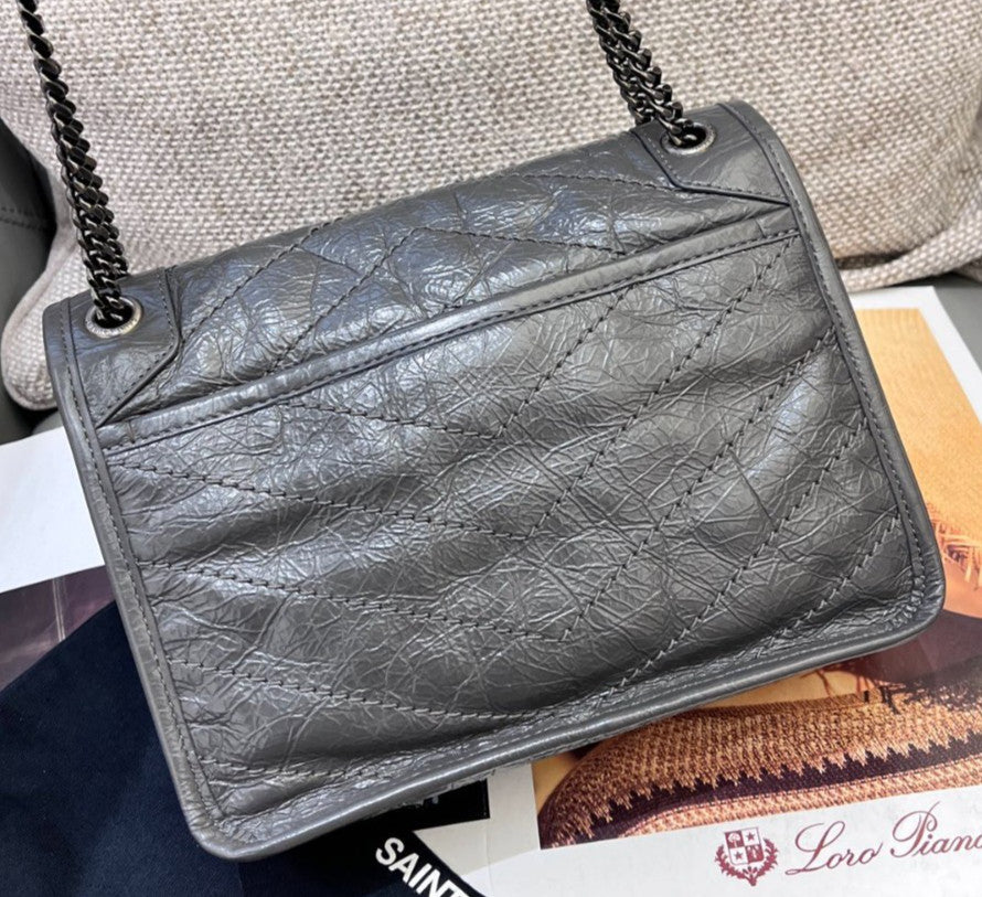 Saint Laurent Niki PM Chain Shoulder Bag Gray Silver Used Women Classic