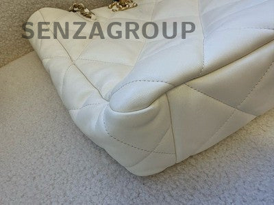 Chanel 19 Bag Tote White Gold Quilted Chain Shoulder Bag Women Classic