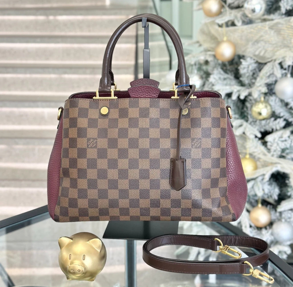 Louis Vuitton Brittany BB Damier Ebene Red Crossbody Bag Top Handle Bag Women S