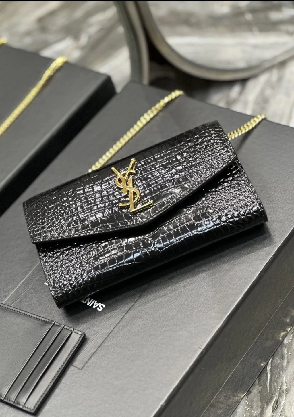Saint Laurent Croc Embossed Logo WOC Shoulder Crossbody For Women