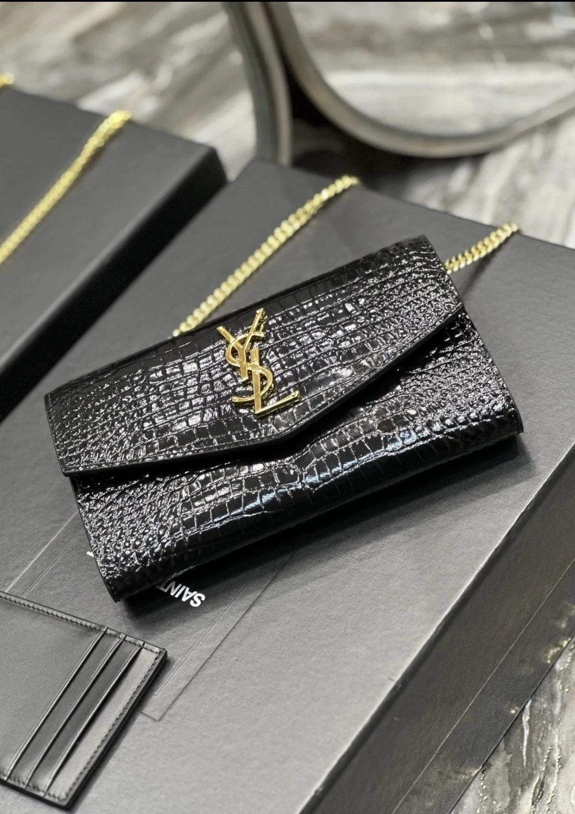 Saint Laurent Croc Embossed Logo WOC Shoulder Crossbody For Women