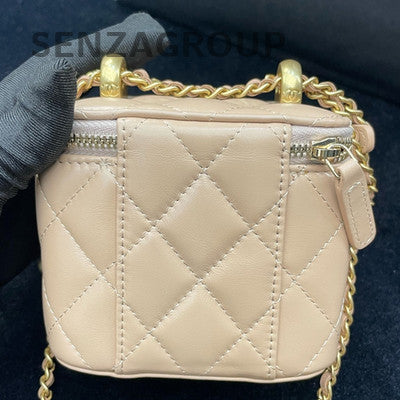 Chanel Double Gold Pearl Calfskin Mini Flap Bag Brown Quilted