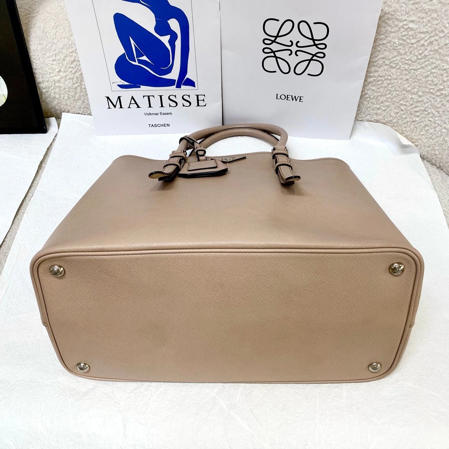 Prada Double Beige Classic Tote Handbag Crossbody Bag For Women