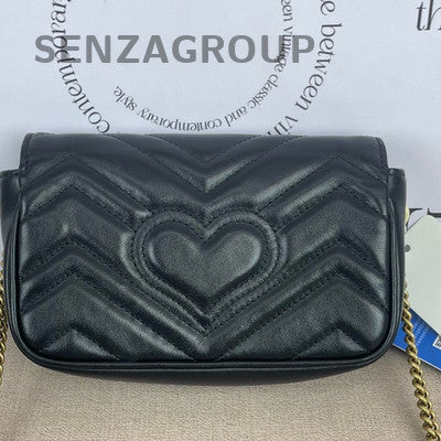 Gucci Marmont Mini Chain Shoulder Crossbody Bag Black Gold Hardware