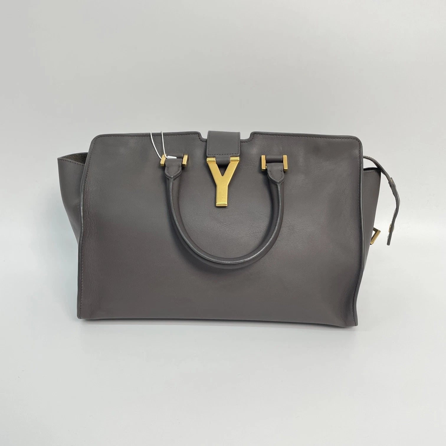YSL Gray Calfskin Y Buckle Cabas Tote Handbag Crossbody Bag For Women