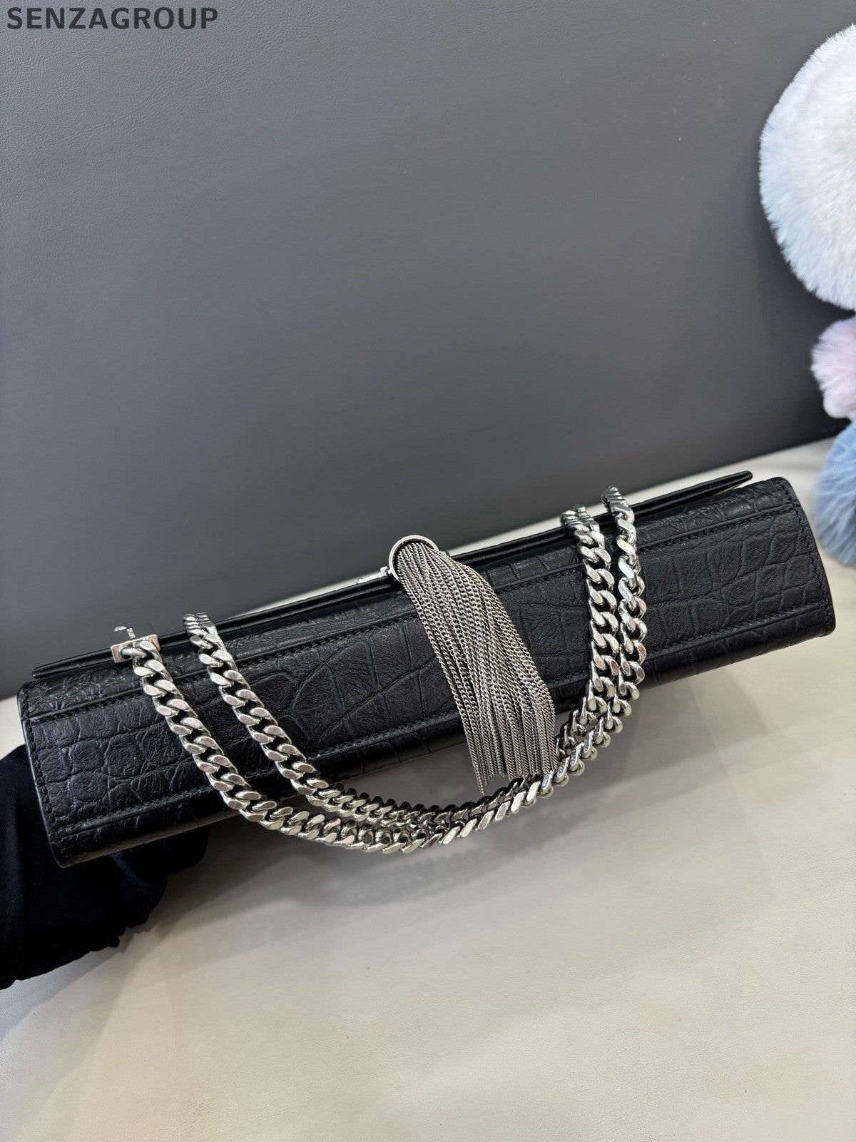 Saint Laurent Kate MM Tassel Chain Shoulder Bag Crossbody Black Silver Women