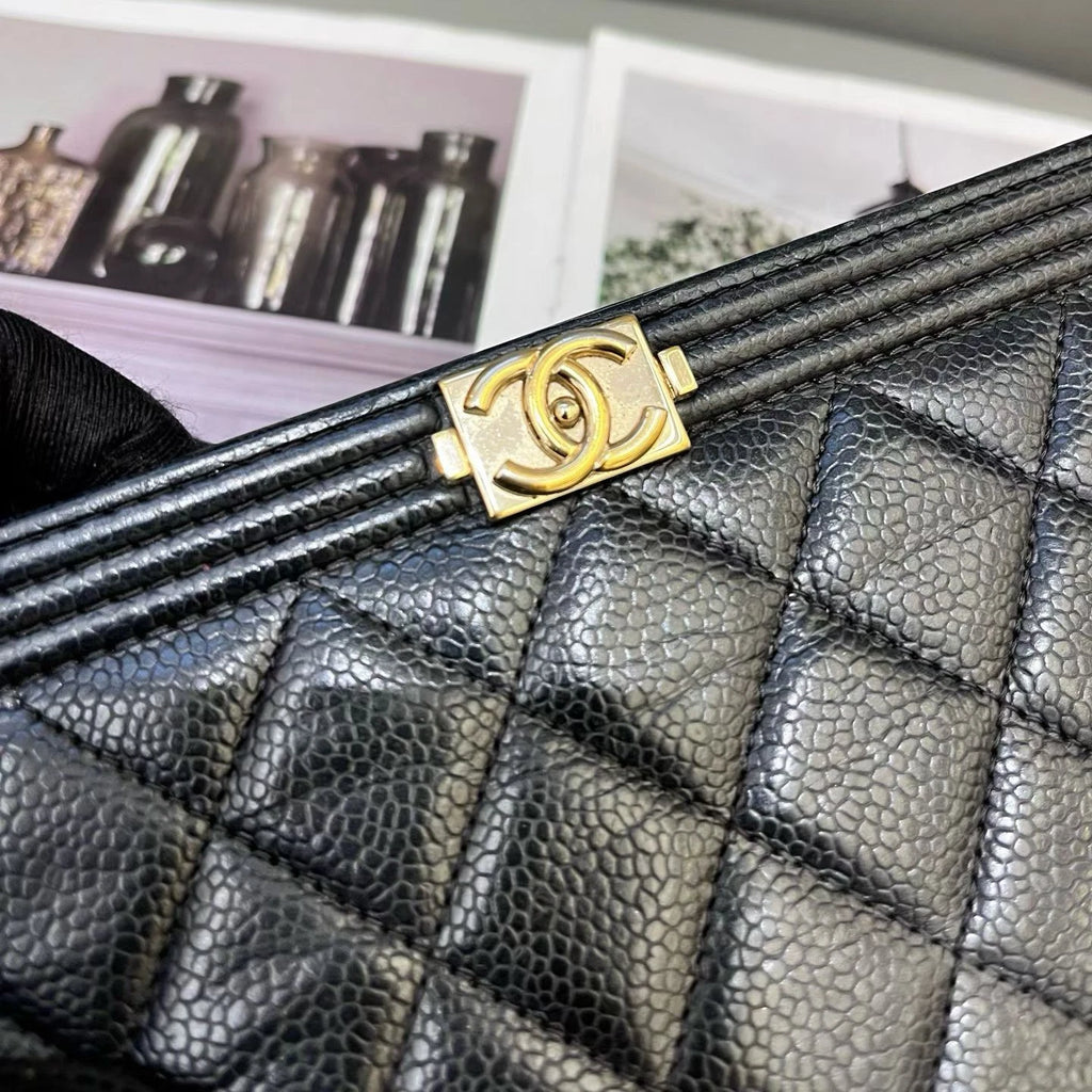Chanel Leboy WOC Chain Shoulder Crossbody Black Gold Women Classic Diamond