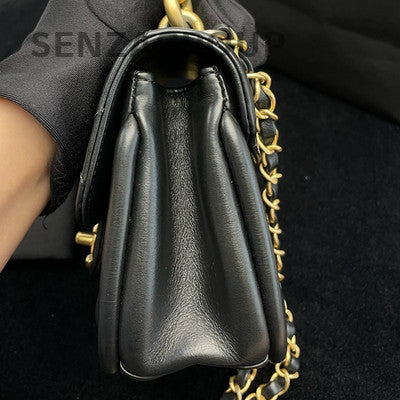 Chanel Black Lambskin Mini Saddle Messenger Crossbody Bag Gold Hardware