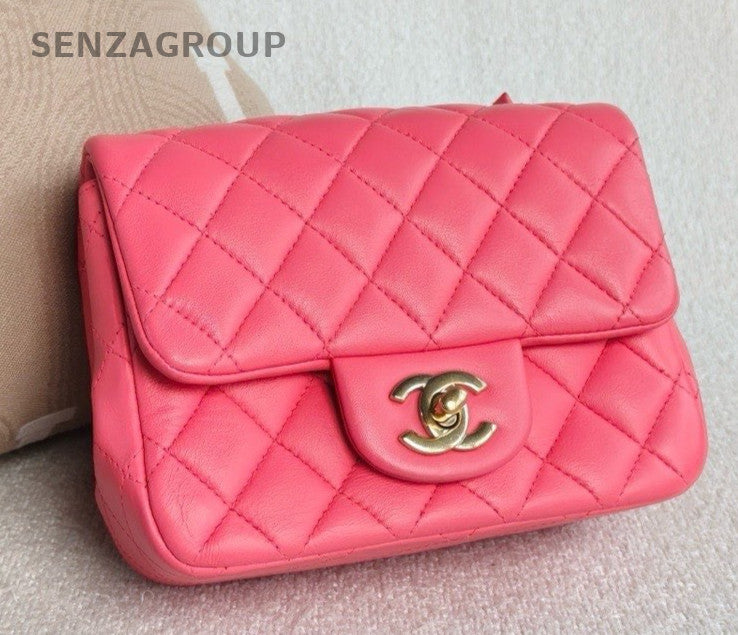 Chanel Classic Flap Lambskin Chain Shoulder Bag Pink Gold Women Diamond Fashion