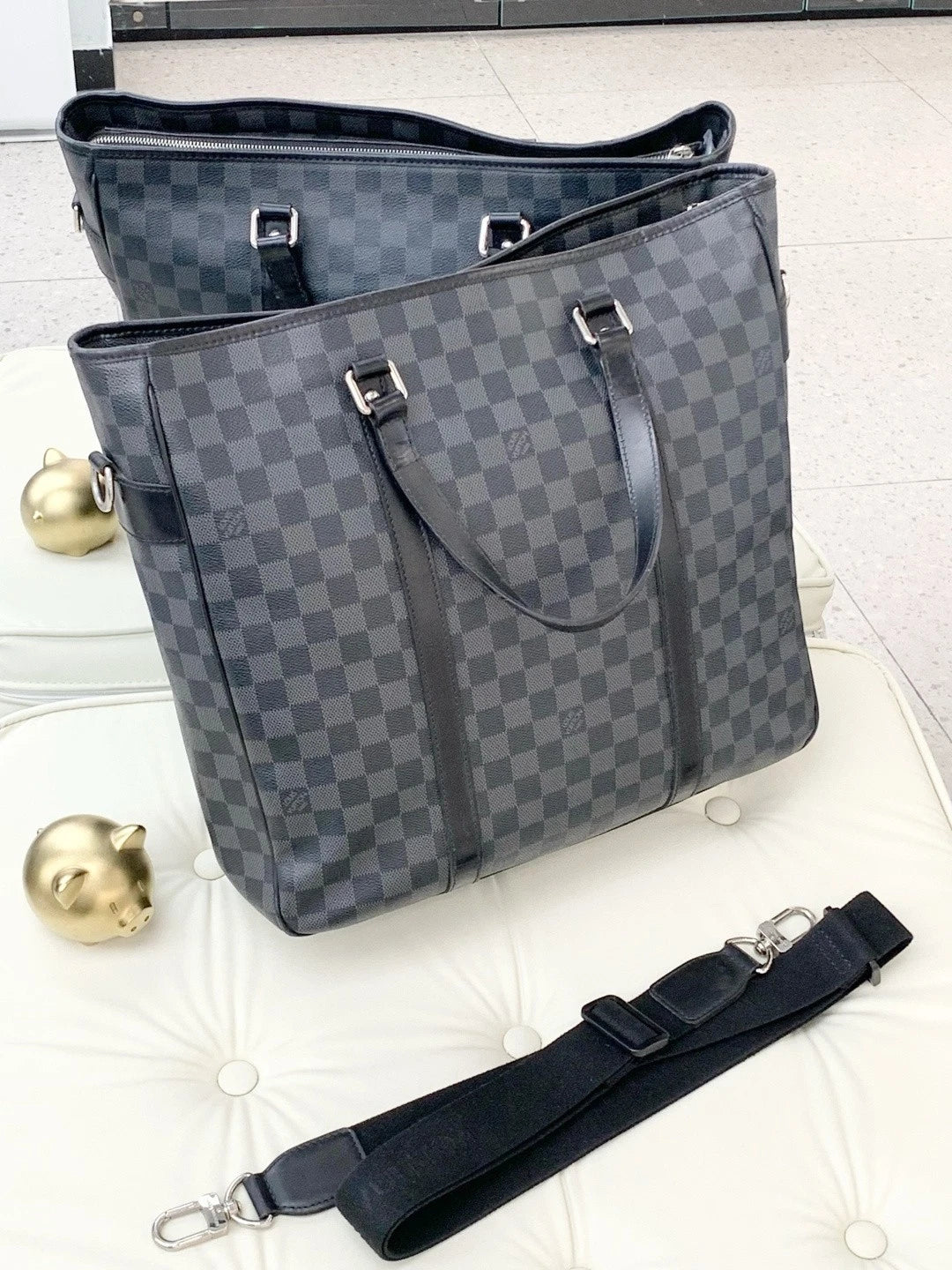 Louis Vuitton Tadao Damier Graphite Canvas Tote Shoulder Crossbody Bag Unisex S