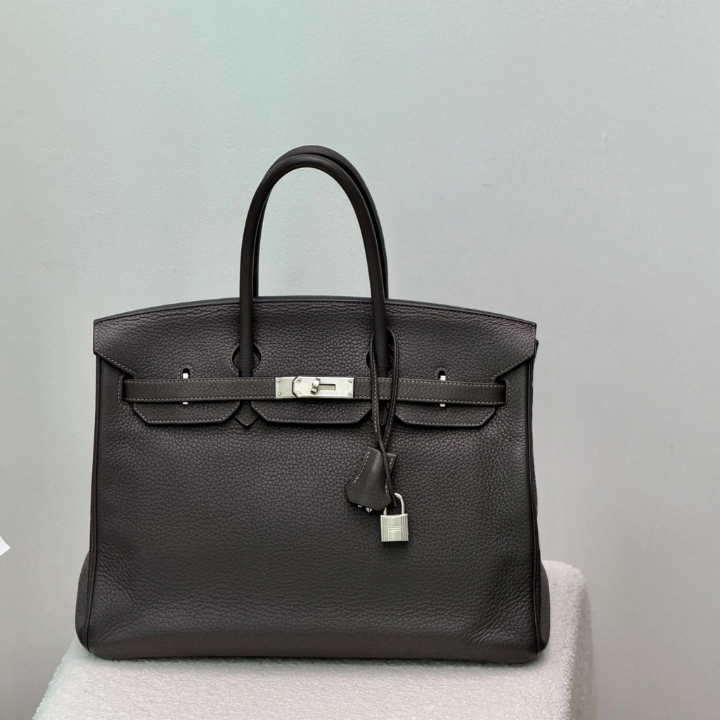 Authentic Hermes Birkin 35 Tote Top Handle Bag Grey Silver Hardware
