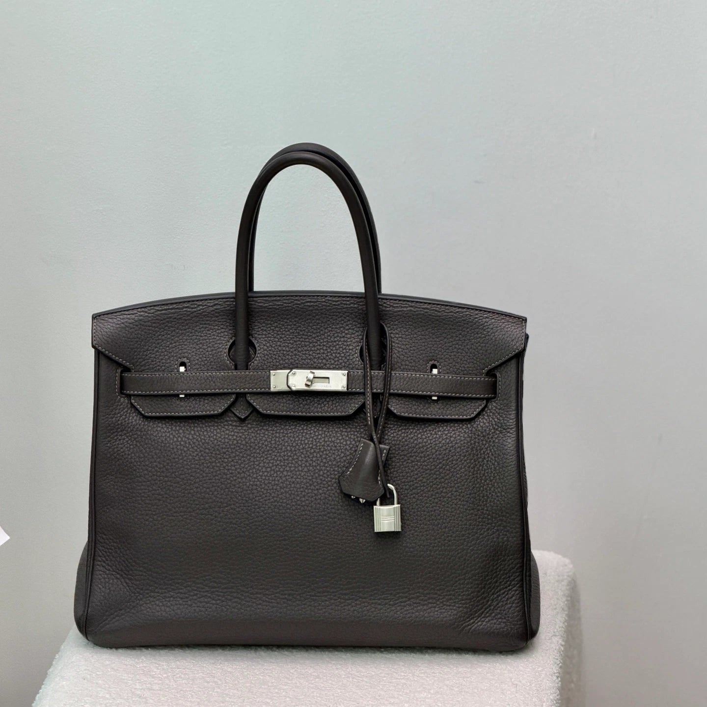 Authentic Hermes Birkin 35 Tote Top Handle Bag Grey Silver Hardware
