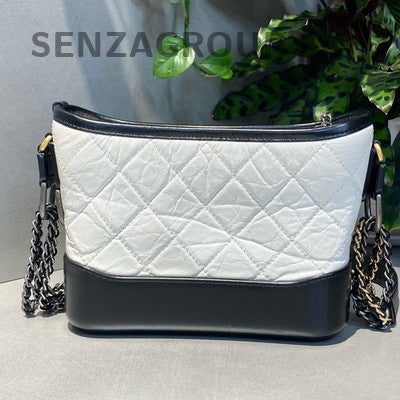 Chanel Small Black & White Gabrielle Hobo Bag Quilted Chain Shoulder Crossbody