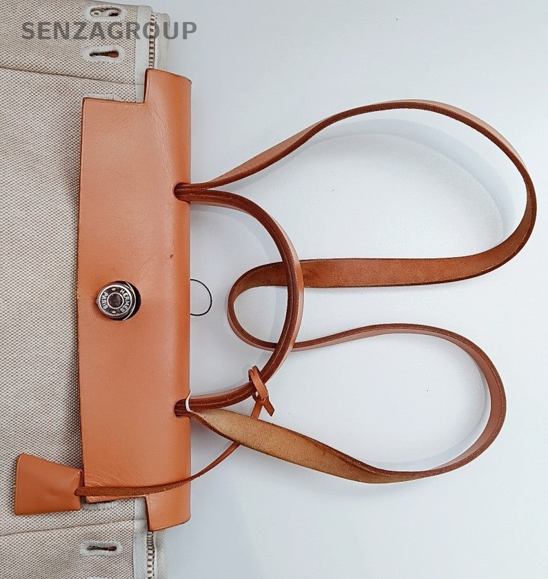 Hermes Herbag Vintage Top Handle Bag Crossbody Beige Orange Silver Women Classic