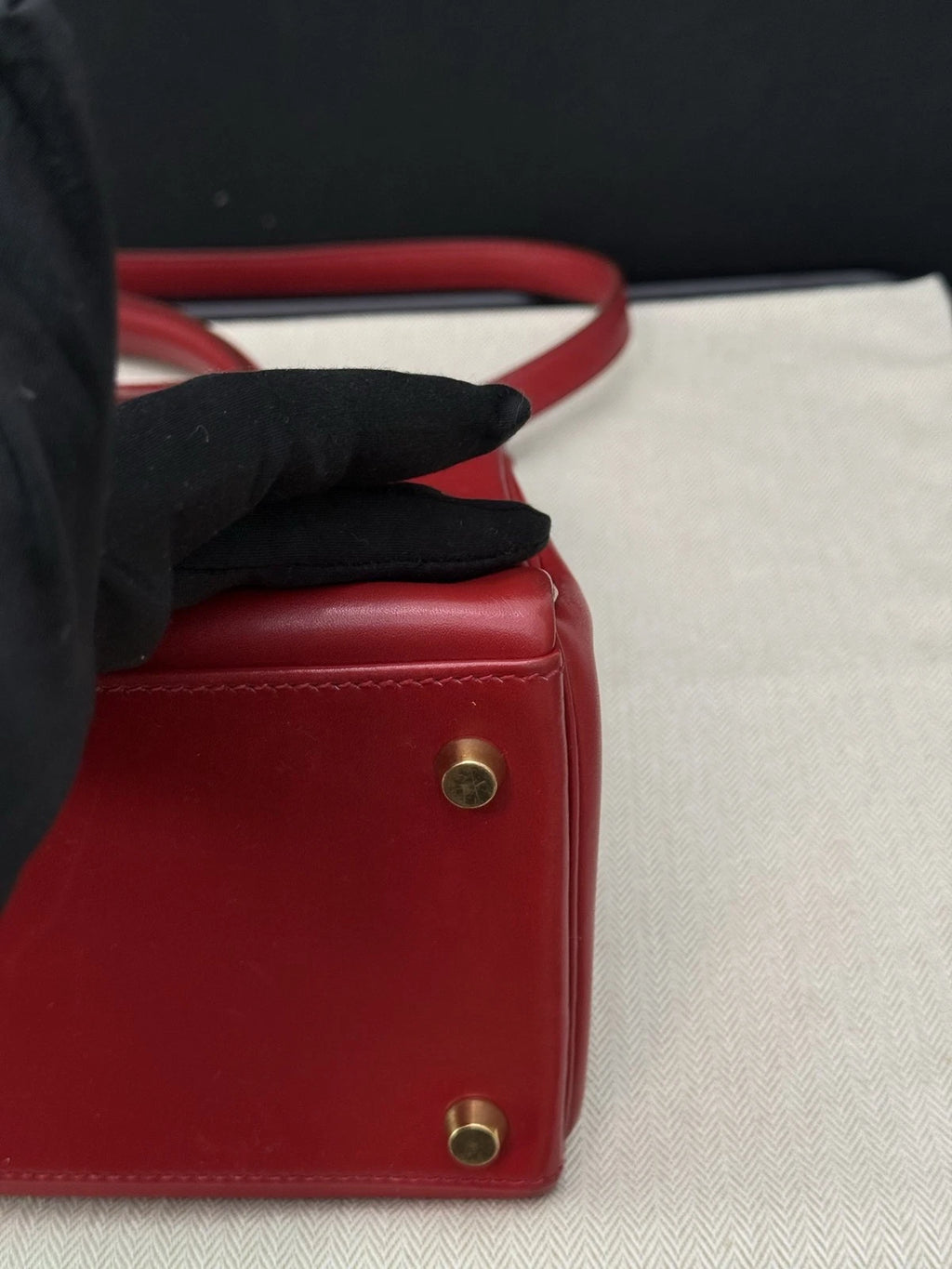 Hermes Kelly32 Top Handle Bag Crossbody Red Gold Classic Fashion Women