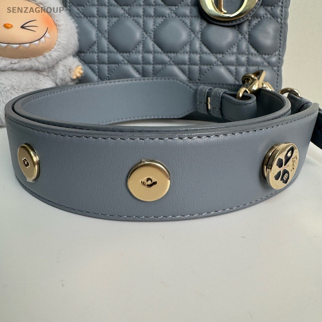 Christian Dior Lady Lambskin Top Handle 2way Shoulder Handbag Haze blue Women
